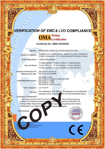 China Taiyi Laser Technology Company Limited Certification